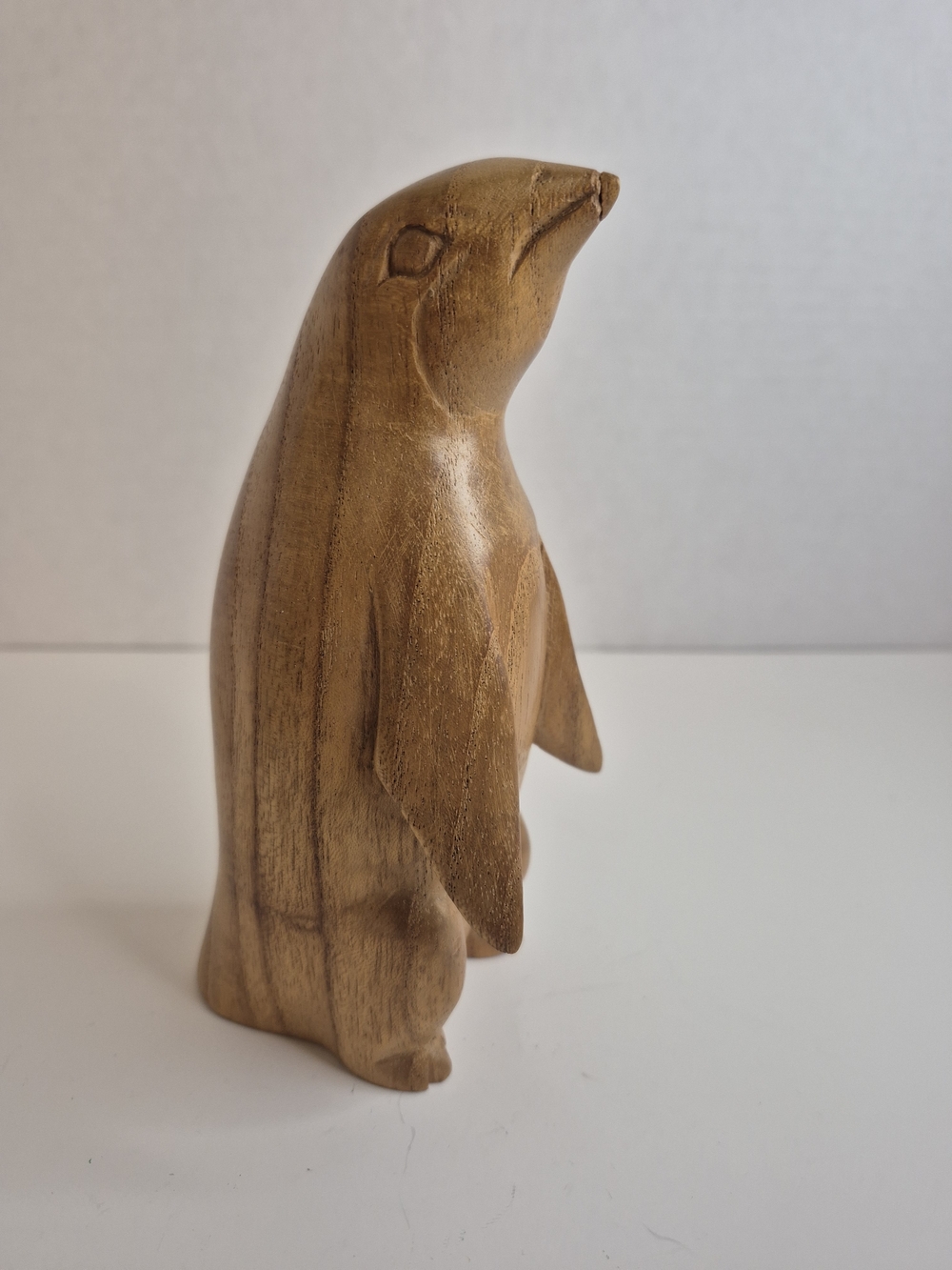 Vintage Hand-Carved Wooden Penguin Figurine Statue Warm Brown